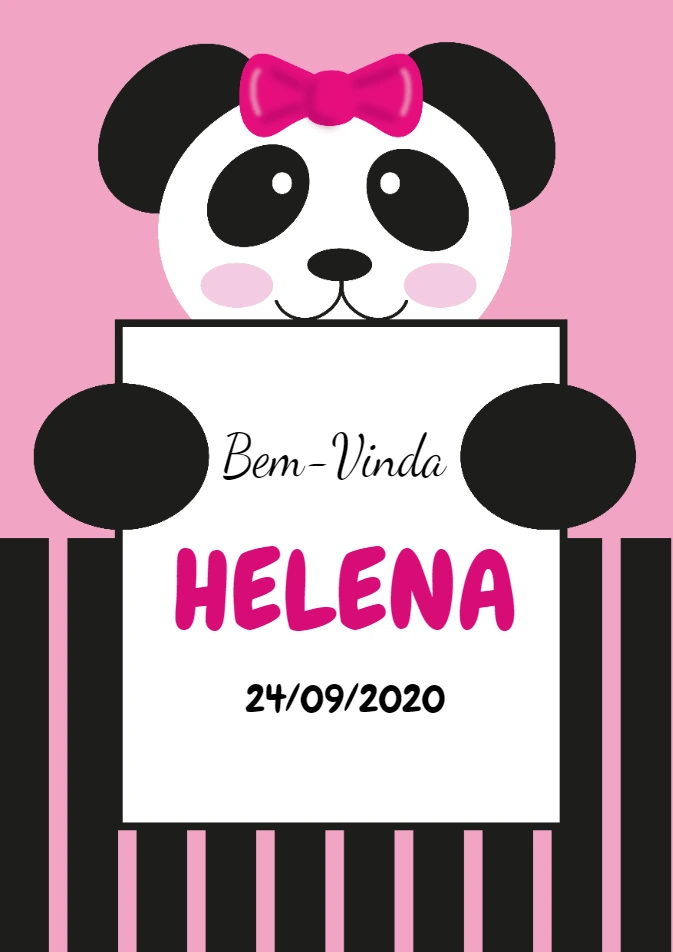 Quadro Maternidade Panda Menina para Editar e Imprimir
