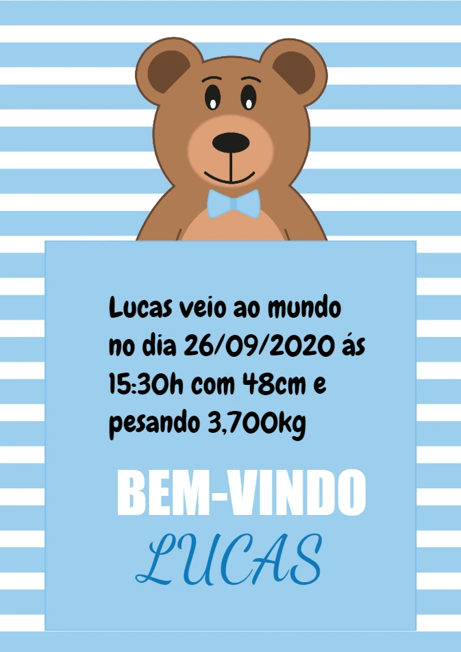 Quadro Nascimento Ursinho Azul para Editar Online