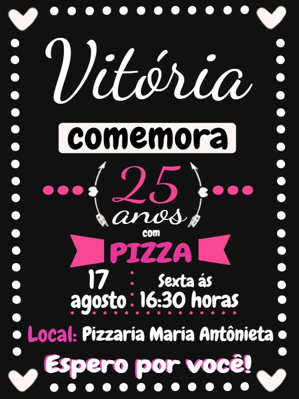 Convite de Aniversário Tema Pizza para Editar Online