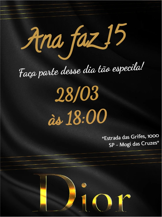 Convite de 15 Anos Tema Grife de Luxo para Editar Online