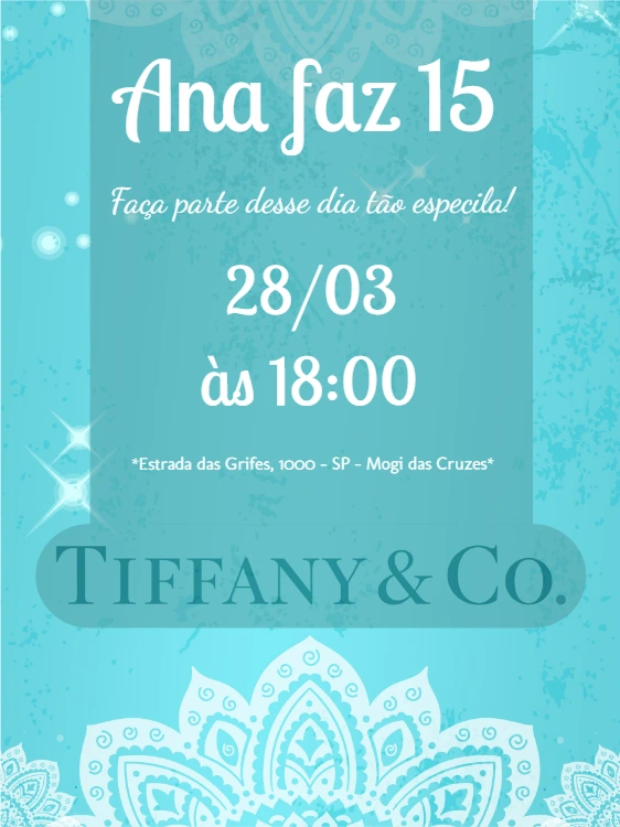 Convite de 15 Anos Estilo Tiffany & Co para Editar Online