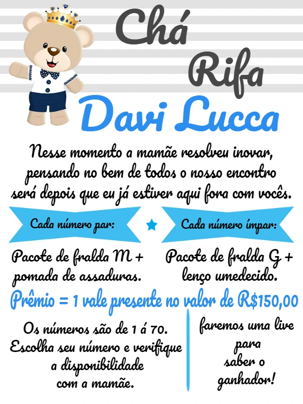 Convite Chá Rifa Ursinho Príncipe para Editar Online