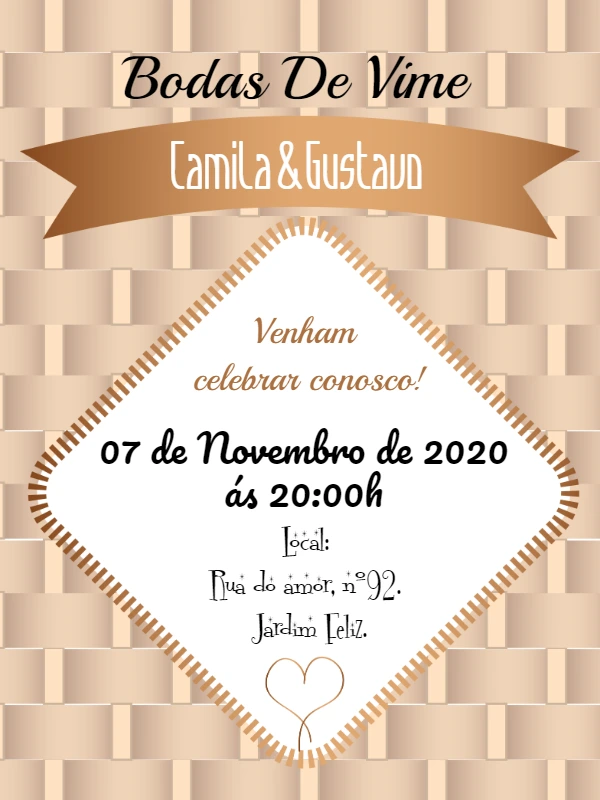 Convite Bodas de Vime com Estilo Rústico para Editar Online