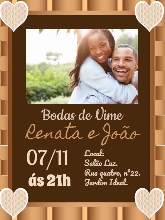 Convite Bodas de Vime com Foto para Editar Online