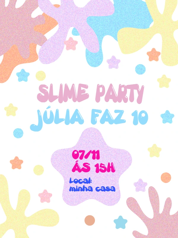 Convite de Aniversário Slime Party Colorido para Editar Online