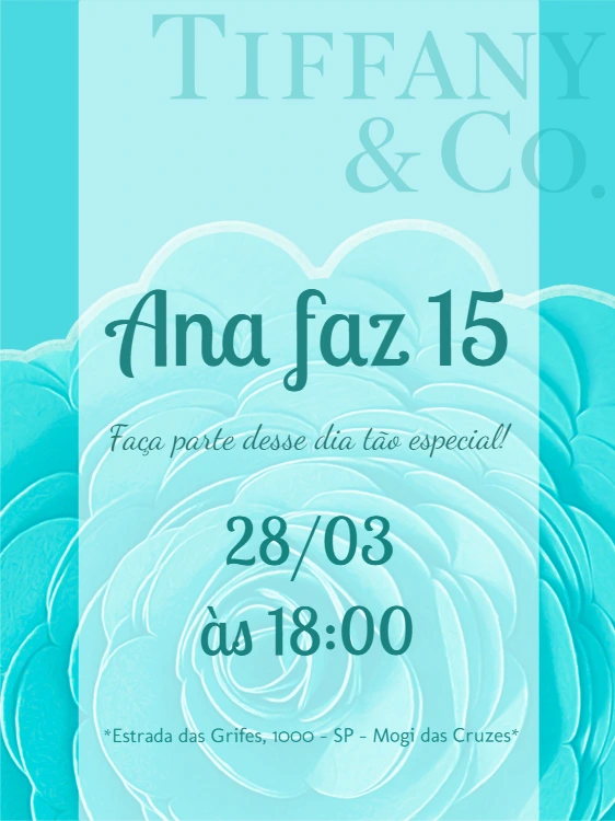 Convite de 15 Anos Estilo Tiffany & Co para Editar Online