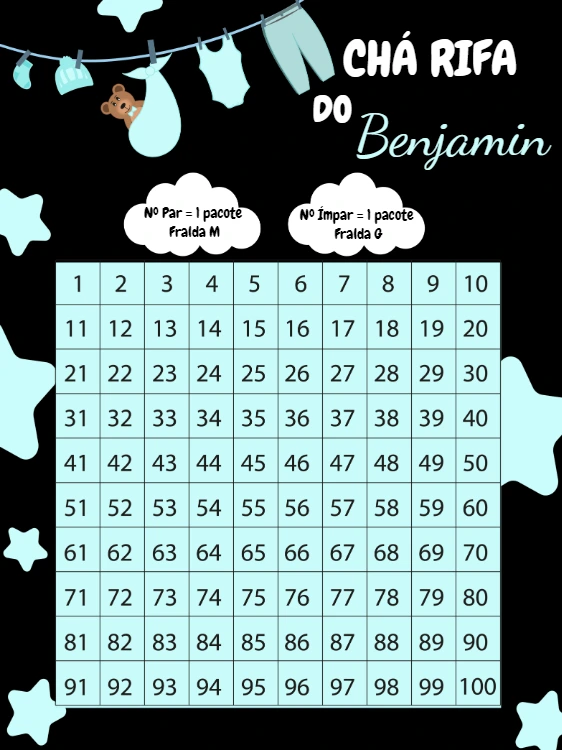 Chá Rifa Menino com Varal de Roupas para Editar Online