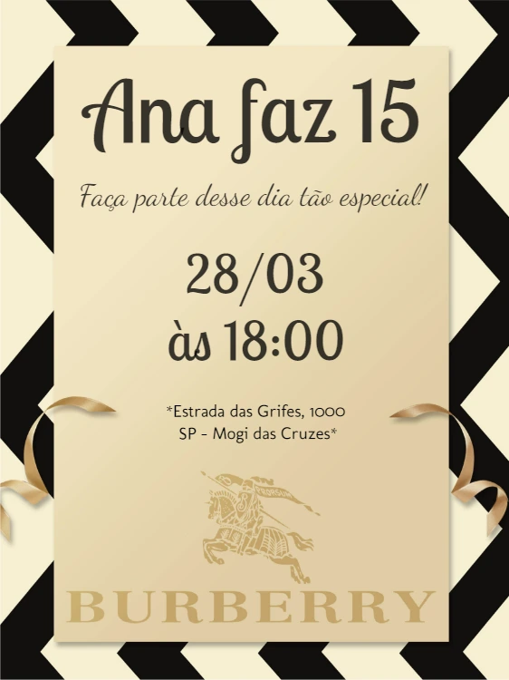 Convite Aniversário Estilo Grife Clássica para Editar Online