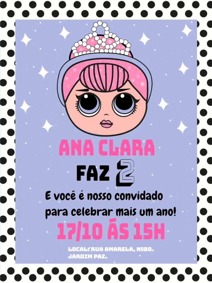 Convite de Aniversário LOL Surprise Crystal Queen para Editar