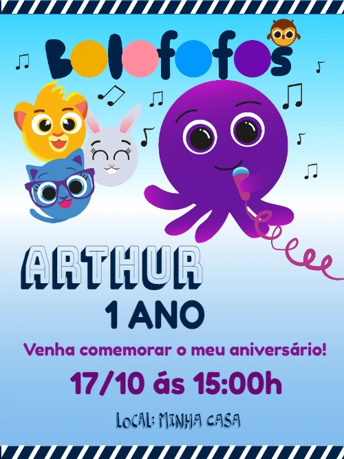 Convite de Aniversário Bolofofos para Editar Online