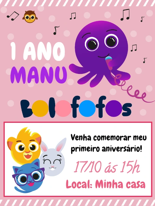 Convite de Aniversário Bolofofos com Personagens para Editar