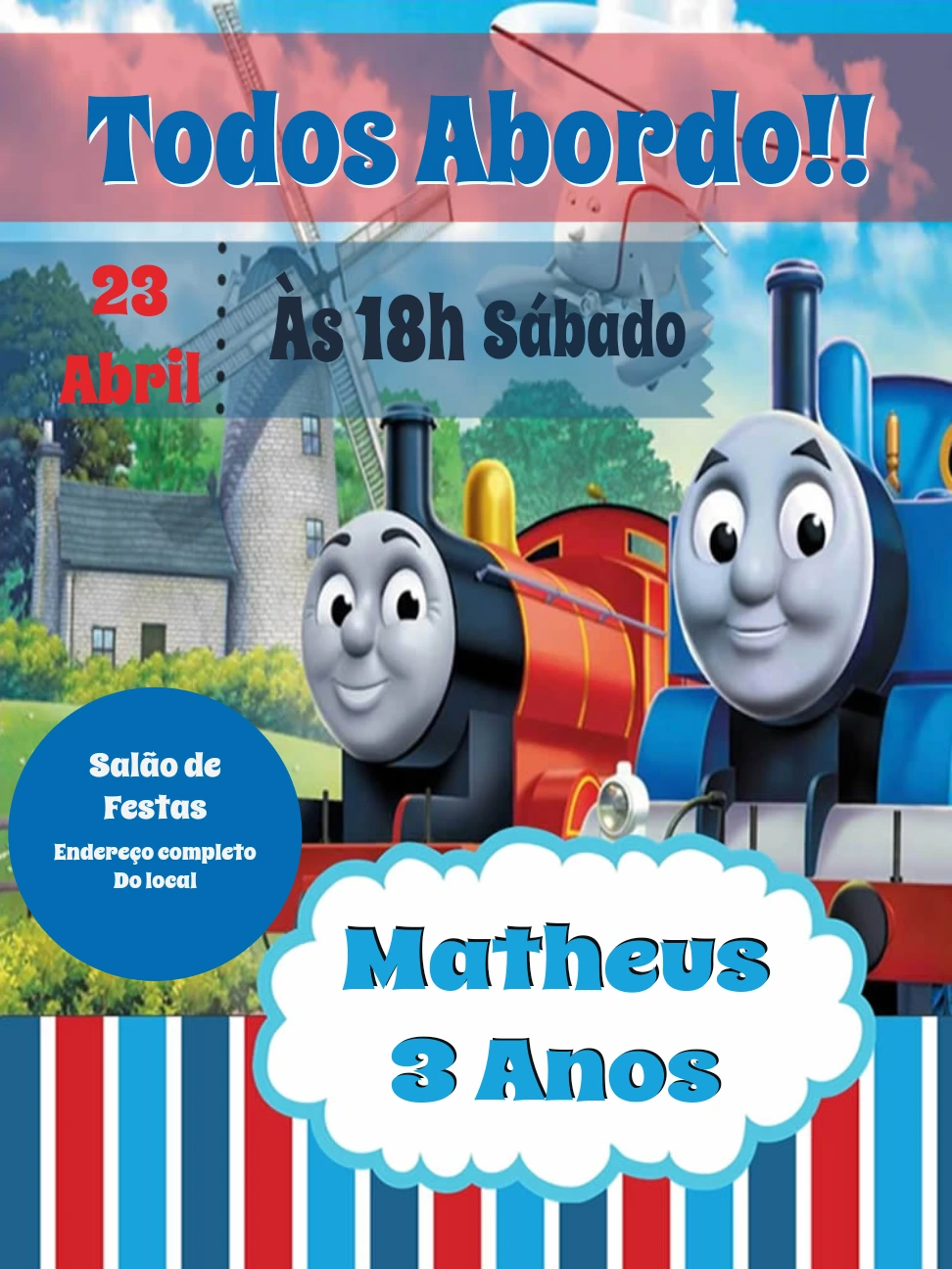 Convite de Aniversário Thomas e Seus Amigos para Editar Online