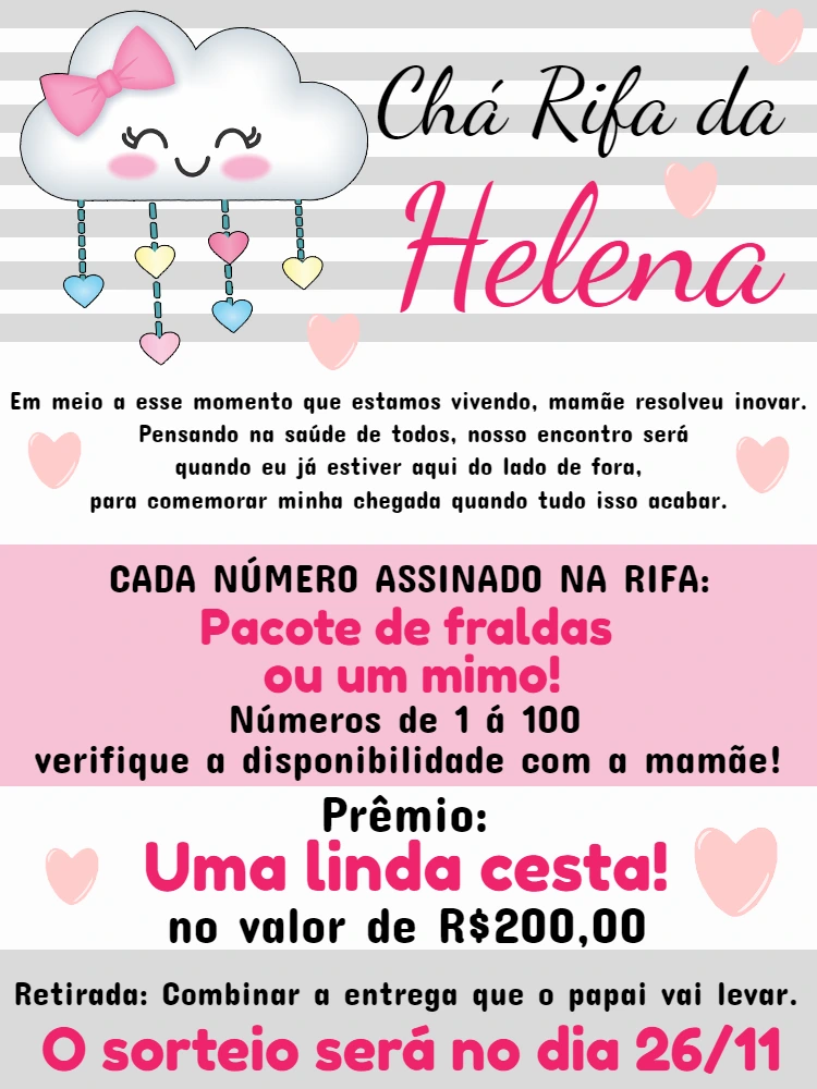 Convite Chá Rifa Chuva de Amor Menina para Editar Online