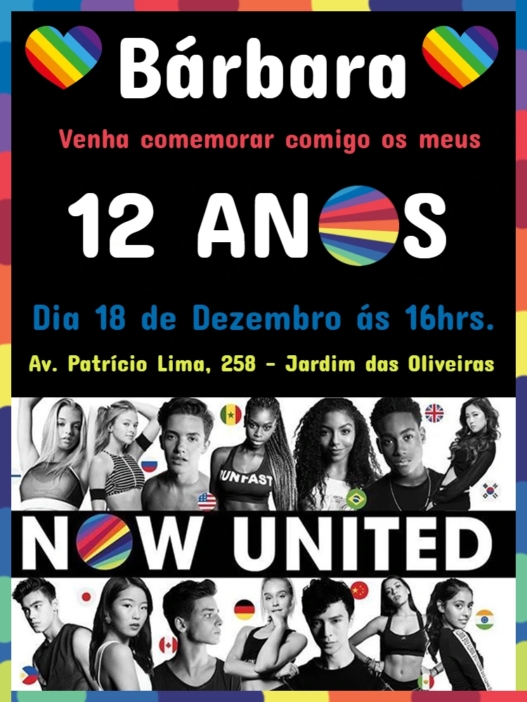 Convite de Aniversário Now United para Editar Online