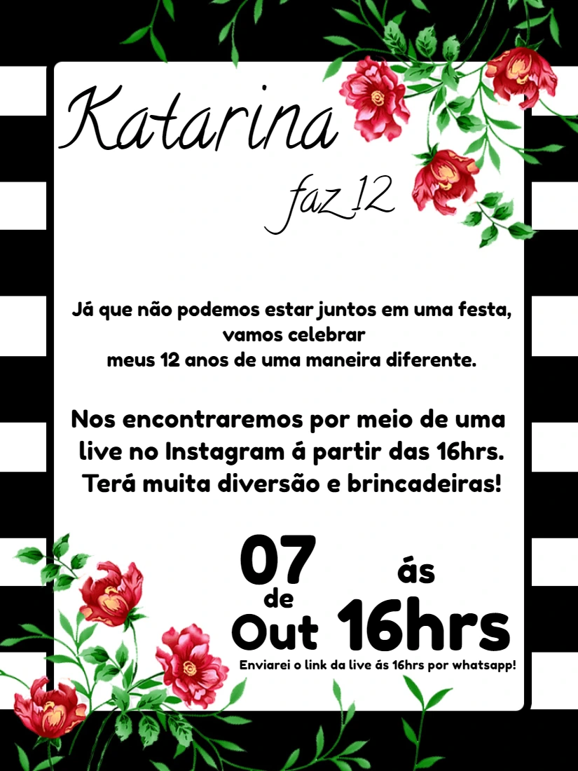Convite Aniversário Floral Listrado para Editar Online