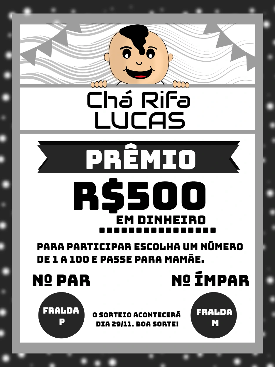 Convite Chá Rifa Menino para Editar Online e Personalizar