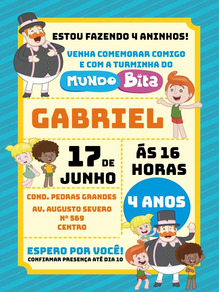 Convite de Aniversário Mundo Bita para Editar Online