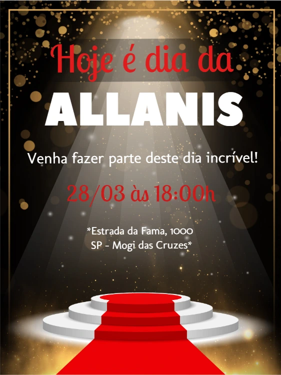 Convite de Aniversário Tapete Vermelho para Editar Online