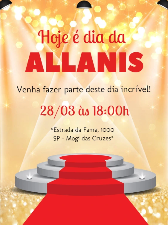 Convite de Aniversário Tapete Vermelho para Editar Online