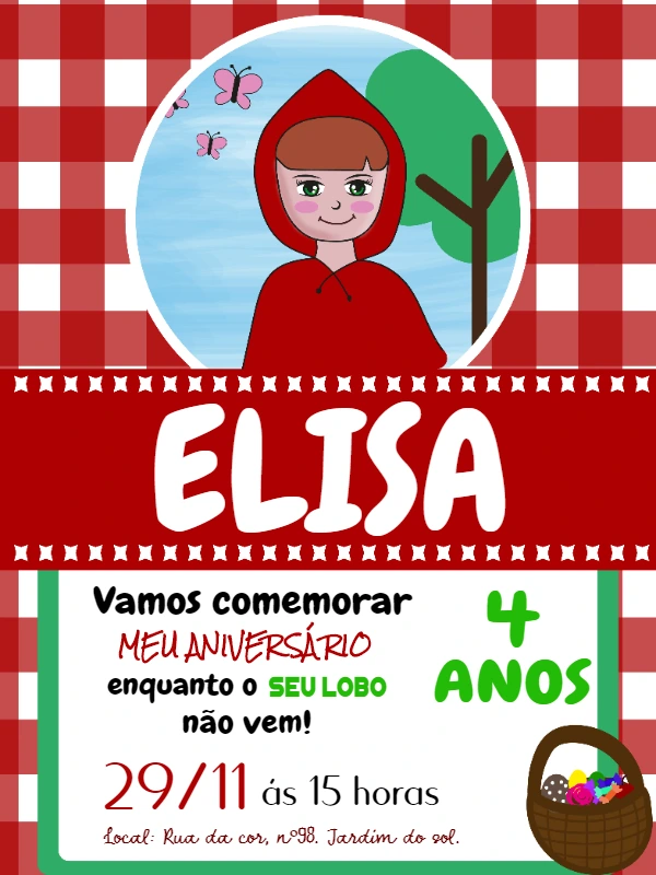 Convite de Aniversário Chapeuzinho Vermelho para Editar