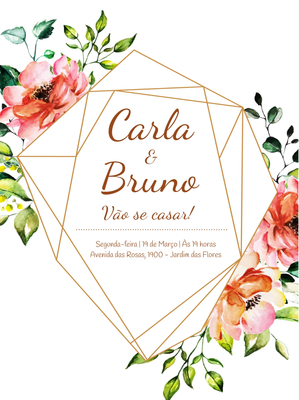 Convite de Casamento Boho Chic Floral para Editar Online