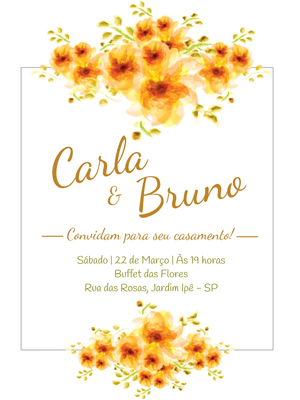 Convite de Casamento Floral Amarelo para Editar Online