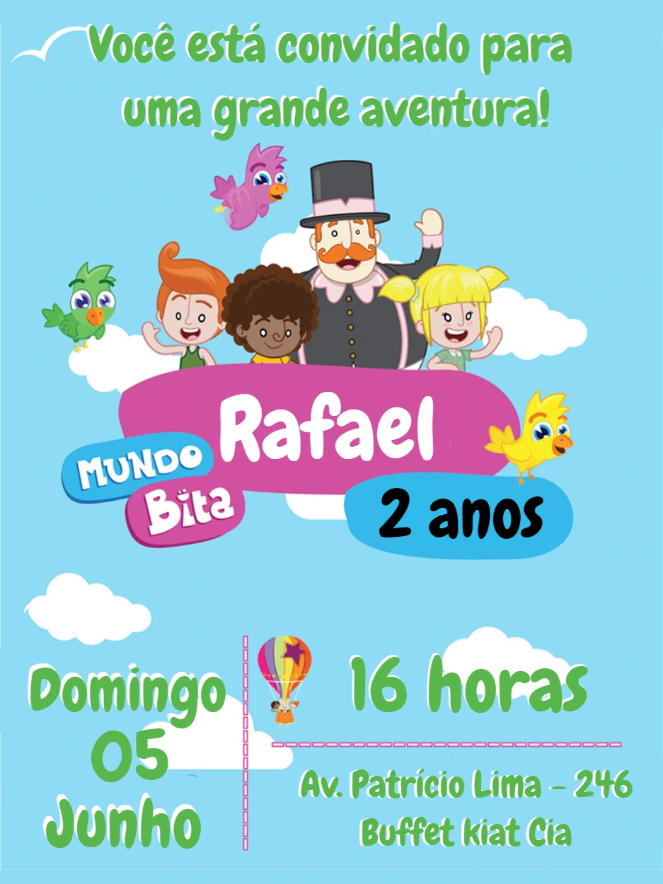 Convite de Aniversário Mundo Bita com Personagens para Editar