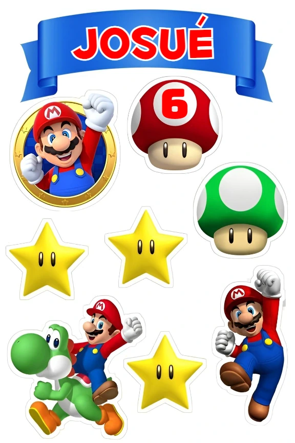 Topo de Bolo Super Mario Editável para Imprimir e Decorar