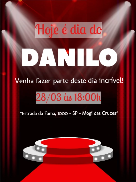 Convite de Aniversário Tapete Vermelho Editável Online