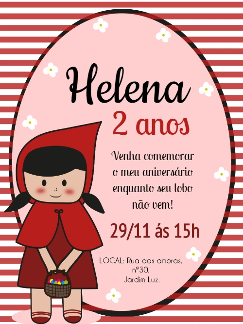 Convite Aniversário Chapéuzinho Vermelho para Editar Online