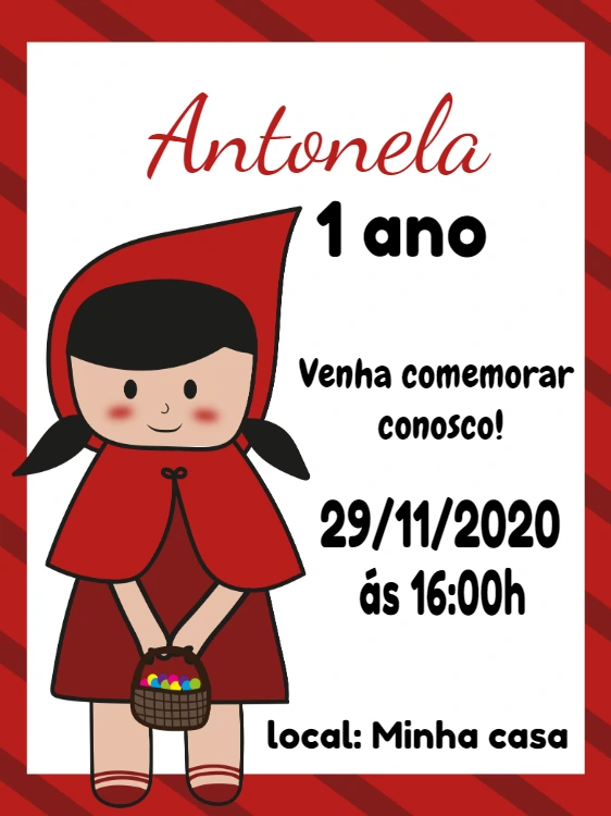 Convite de Aniversário Chapeuzinho Vermelho para Editar Online