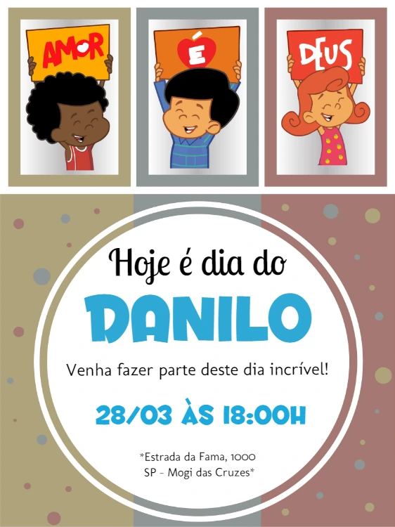 Convite de Aniversário Três Palavrinhas para Editar Online