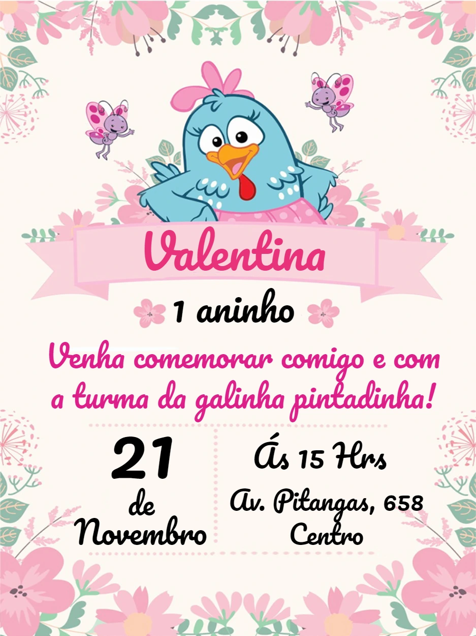 Convite Aniversário Galinha Pintadinha Candy para Editar Online