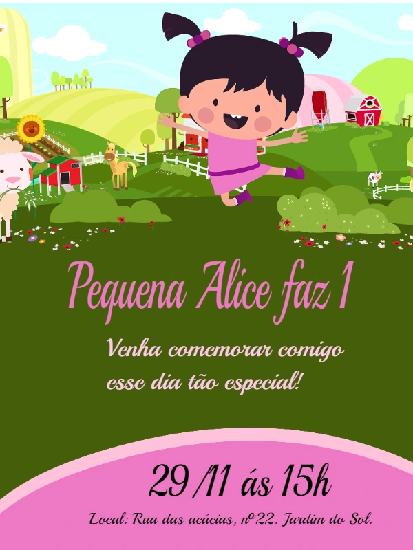 Convite de Aniversário Fazendinha Menina para Editar Online