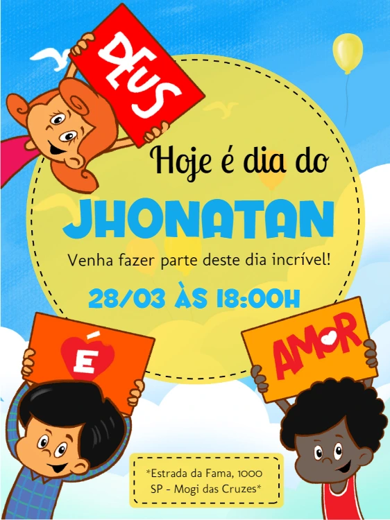 Convite de Aniversário Três Palavrinhas para Editar Online
