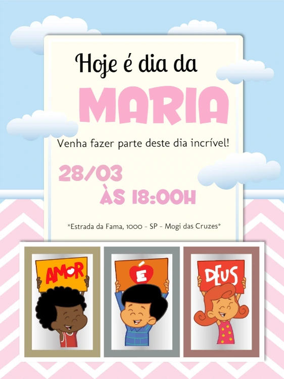 Convite de Aniversário Três Palavrinhas para Editar Online