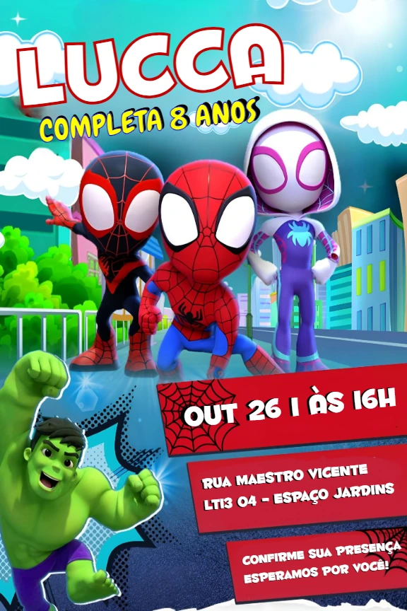 Convite Aniversário Spidey e Amigos para Editar Online