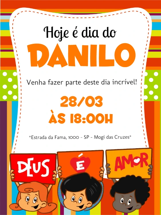 Convite de Aniversário Três Palavrinhas para Editar Online