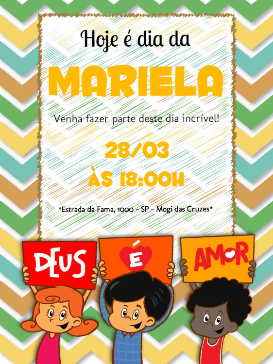 Convite de Aniversário Três Palavrinhas para Editar Online