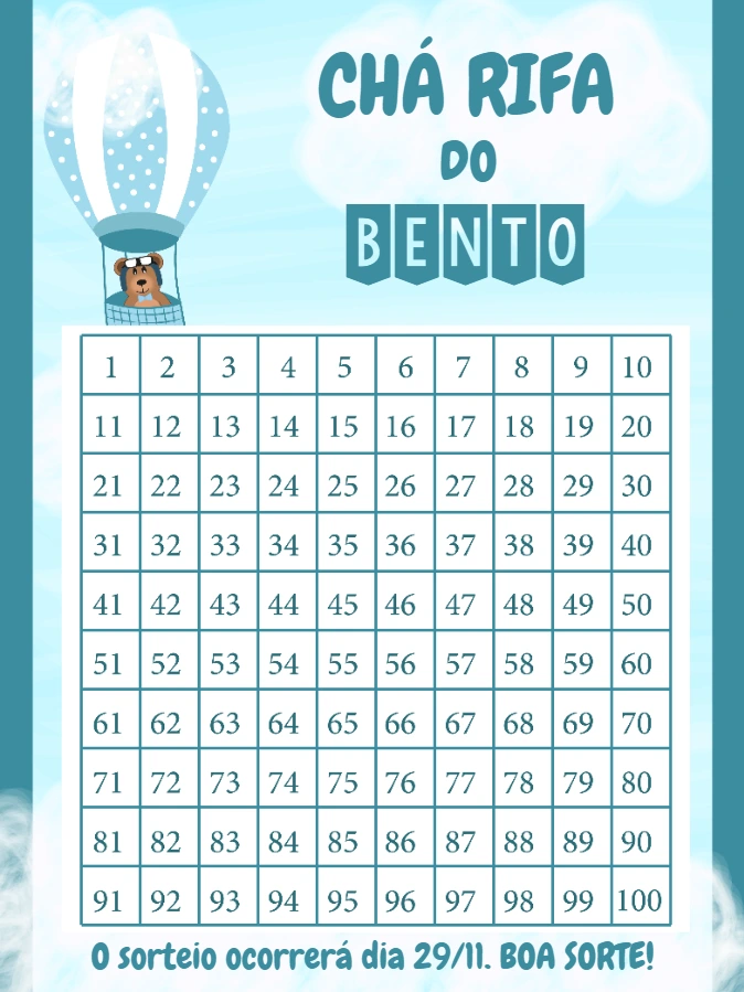 Chá Rifa Ursinho Baloeiro Editável Online para Imprimir