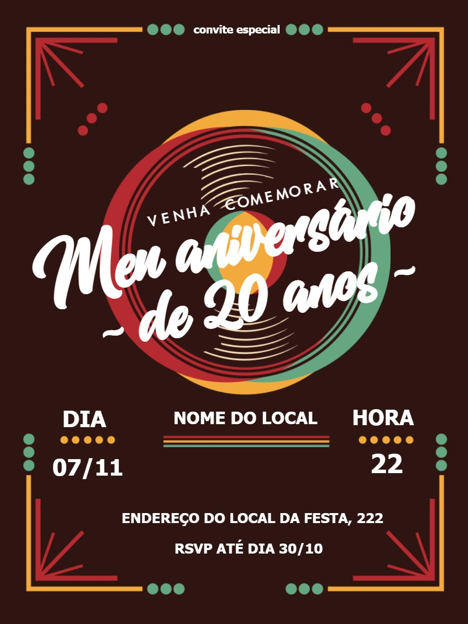 Convite de Aniversário Retrô Vinil para Editar Online