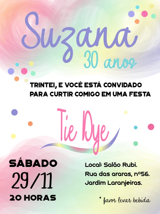 Convite de Aniversário Tie Dye Colorido para Editar Online