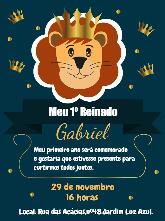 Convite Meu Primeiro Reinado Leãozinho para Editar Online