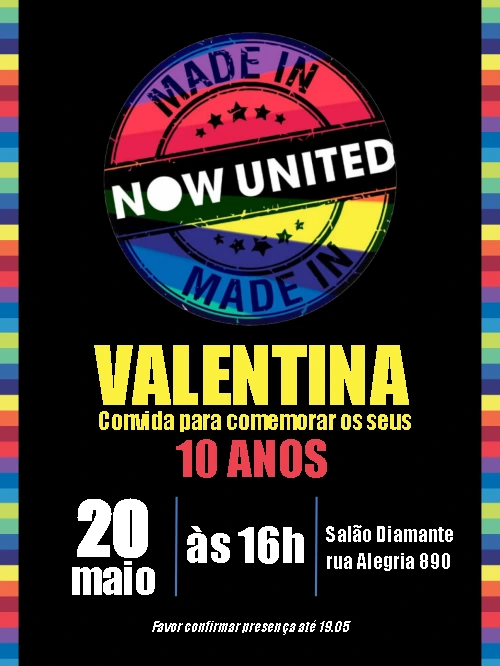 Convite de Aniversário Now United para Editar Online