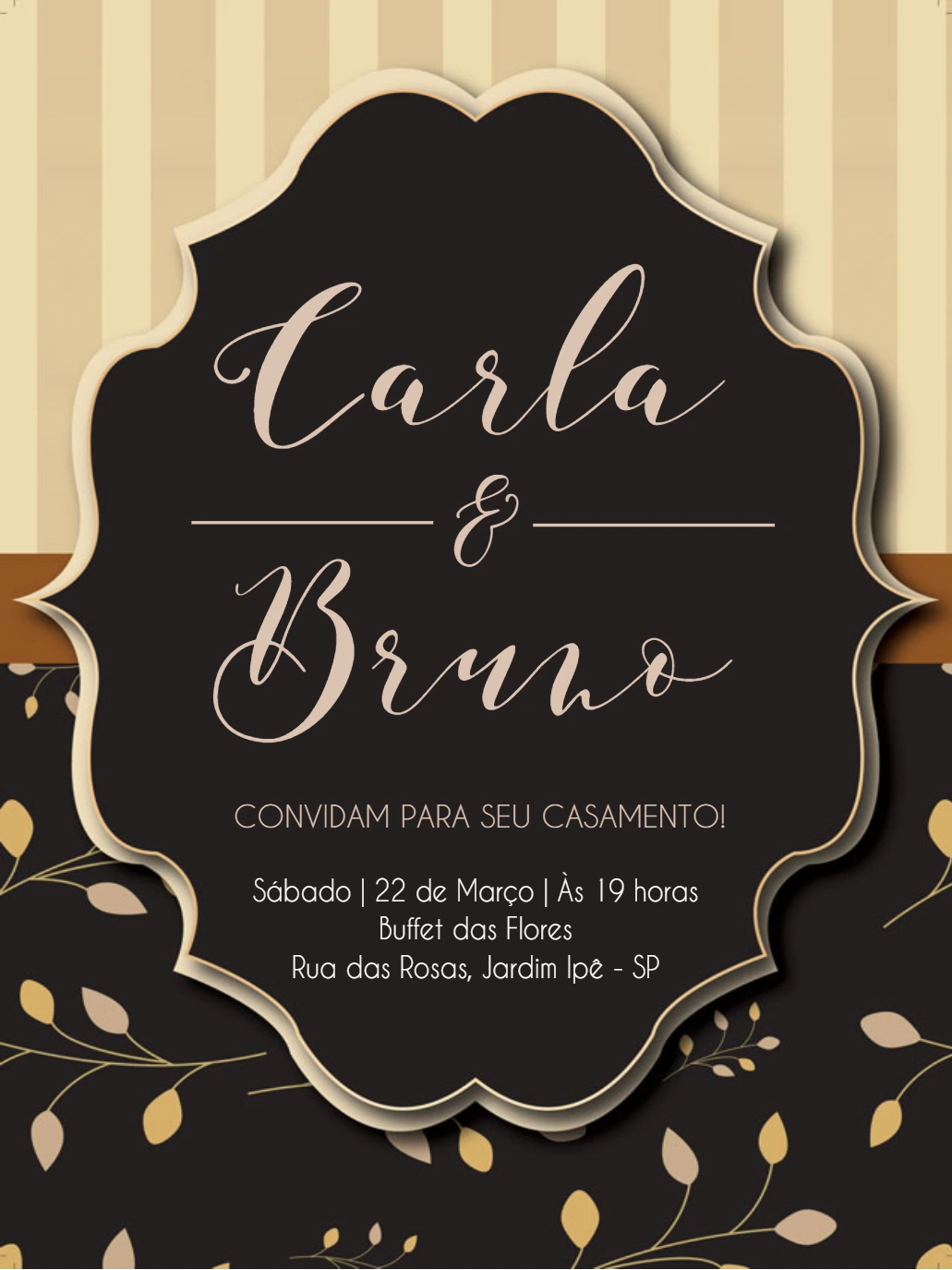 Convite de Casamento Elegante Marrom e Bege para Editar Online