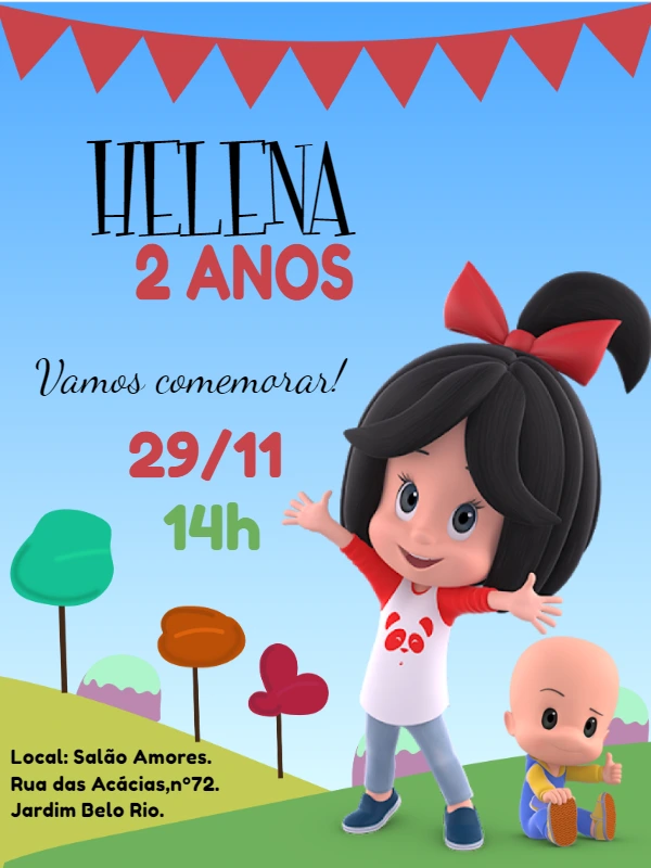 Convite de Aniversário Cléo e Cuquin para Editar Online
