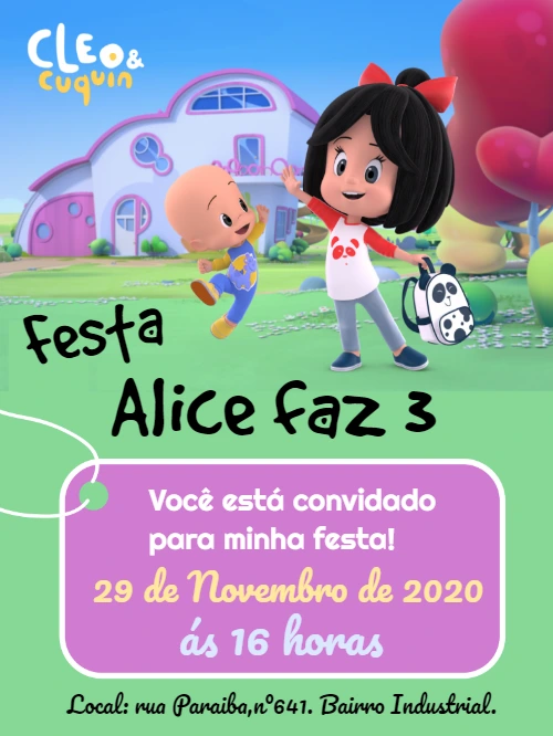 Convite de Aniversário Cléo e Cuquin para Editar Online