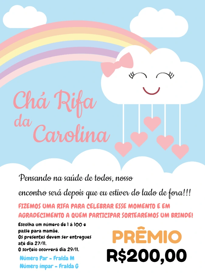 Convite Chá Rifa Chuva de Amor para Editar Online