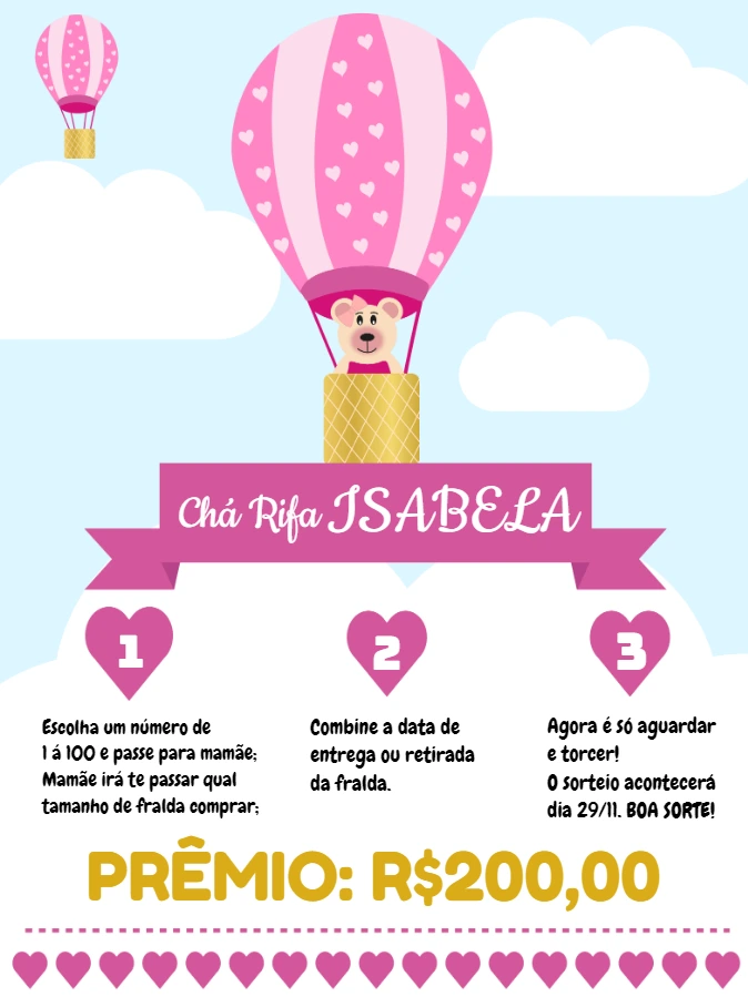 Chá Rifa Ursinha Baloeira: Convite Editável Online