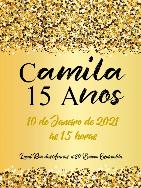 Convite de 15 Anos Glitter Dourado para Editar Online